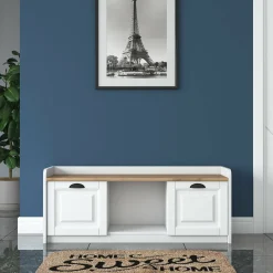 Scarpiera Egay, 120x40 h45 cm, Bianco e Noce<Dmora Best Sale