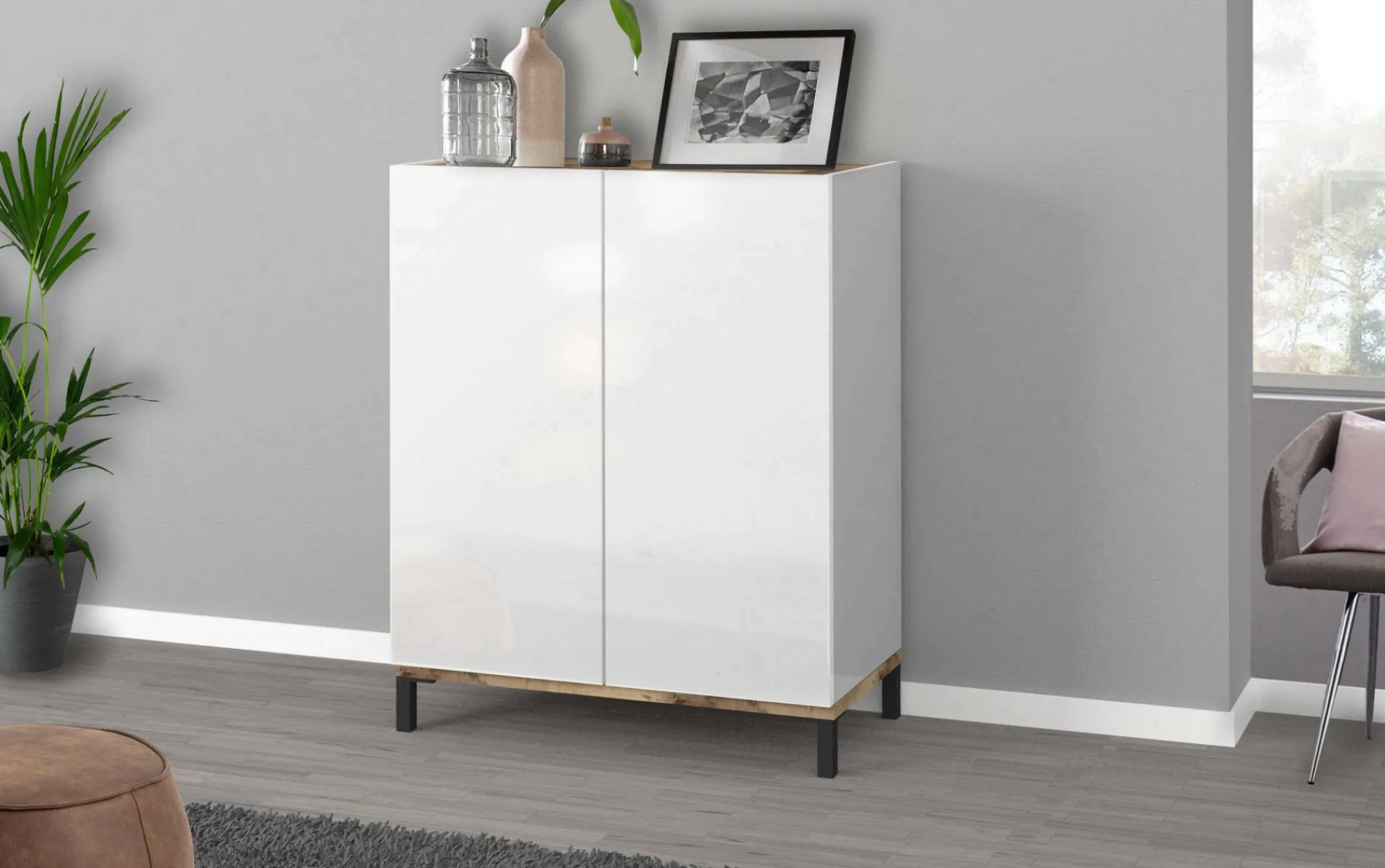 Scarpiera Ferdinanda, cm 90x40h102, Bianco lucido e Acero<Dmora Best Sale