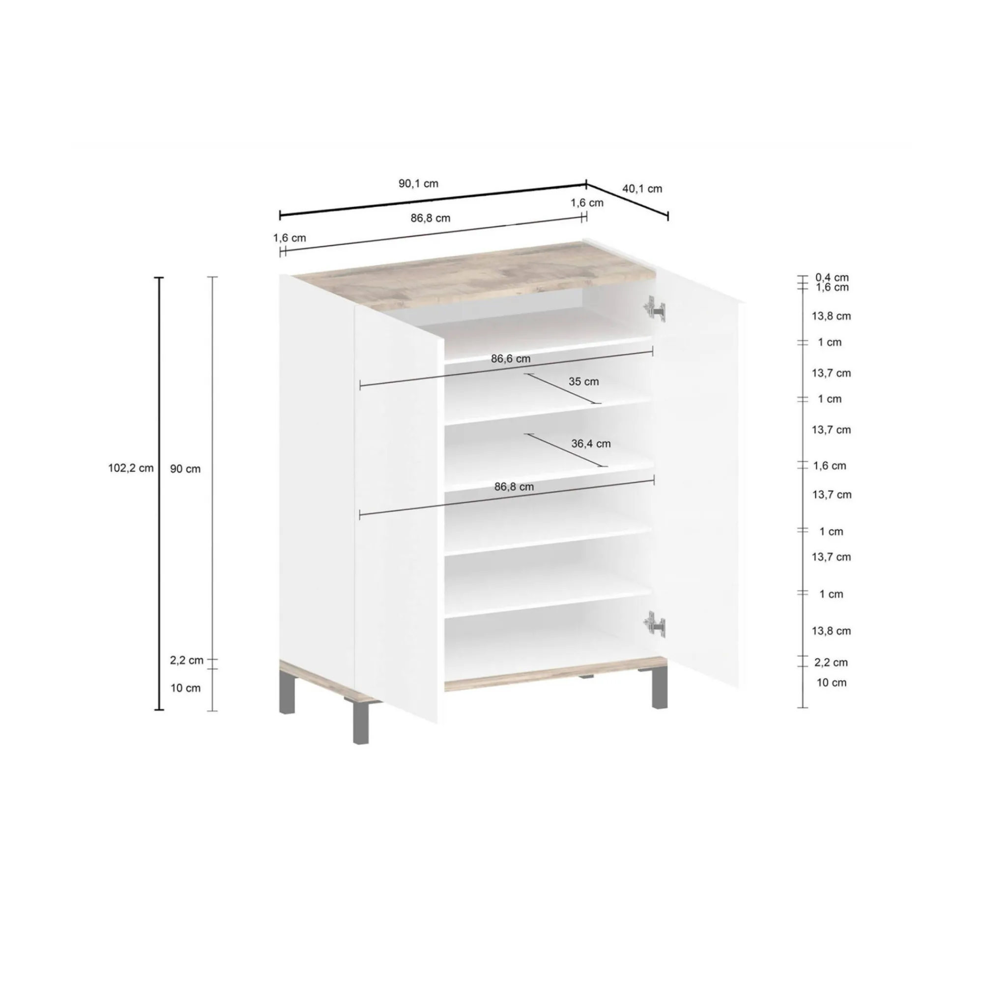 Scarpiera Ferdinanda, cm 90x40h102, Bianco lucido e Acero<Dmora Best Sale