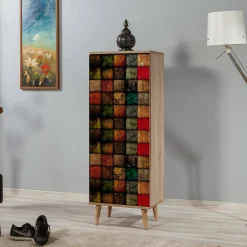 Scarpiera Giadeite, 50x38h135 cm, Quercia e Multicolore<Dmora Sale