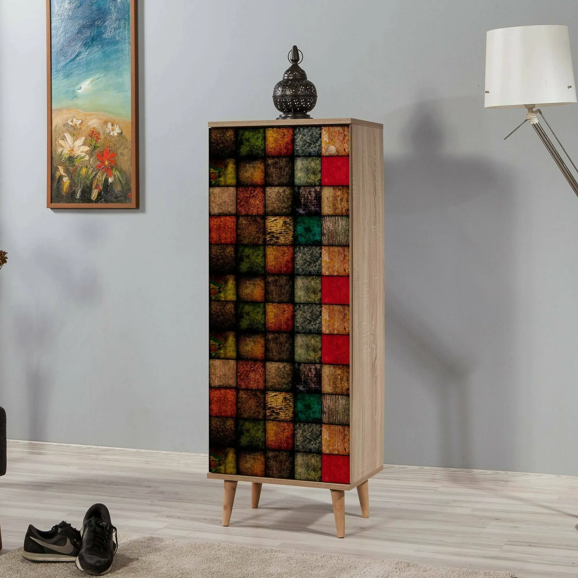 Scarpiera Giadeite, 50x38h135 cm, Quercia e Multicolore<Dmora Sale