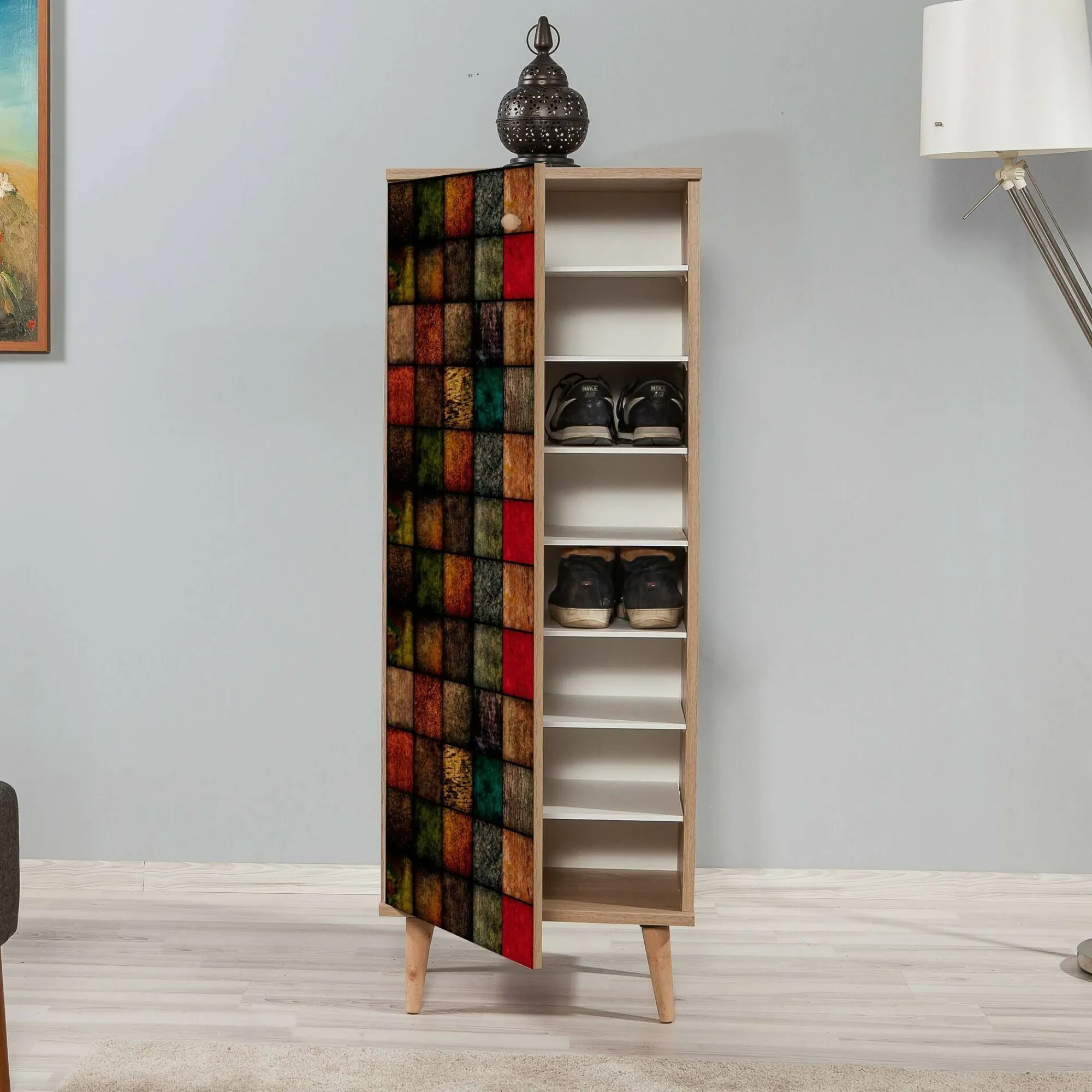 Scarpiera Giadeite, 50x38h135 cm, Quercia e Multicolore<Dmora Sale