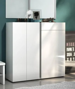 Scarpiera Ilda, 120x33h115 cm, Bianco lucido e Antracite<Dmora Fashion