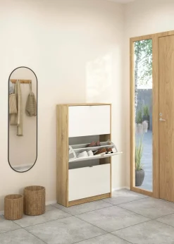 Scarpiera Irina, 70x24 h124 cm, Quercia e Bianco<Dmora Clearance