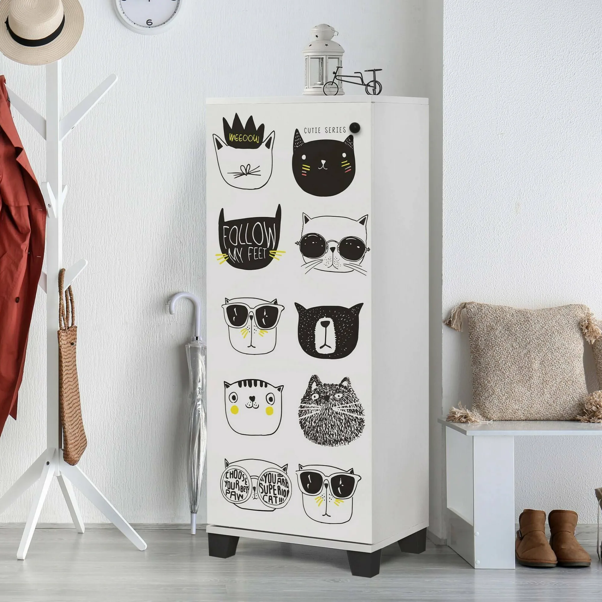 Scarpiera Kika, 50x38 h127 cm, Bianco e Nero<Dmora Outlet