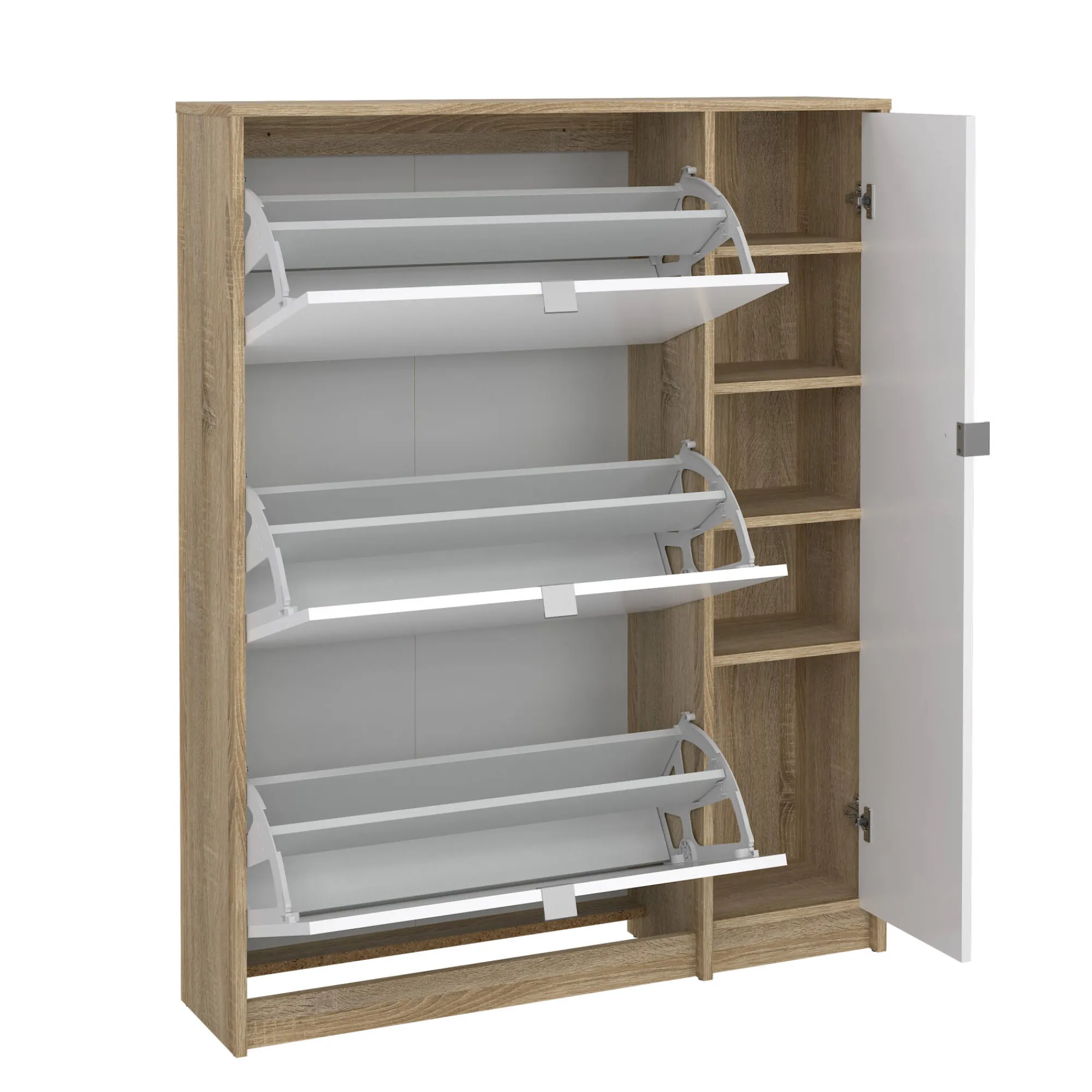 Scarpiera Marthe, Mobile portascarpe, Armadio da ingresso multiuso, Mobiletto per calzature, 99x24 h124 cm, Quercia e Bianco<Dmora Hot