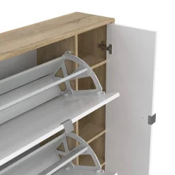 Scarpiera Marthe, Mobile portascarpe, Armadio da ingresso multiuso, Mobiletto per calzature, 99x24 h124 cm, Quercia e Bianco<Dmora Hot