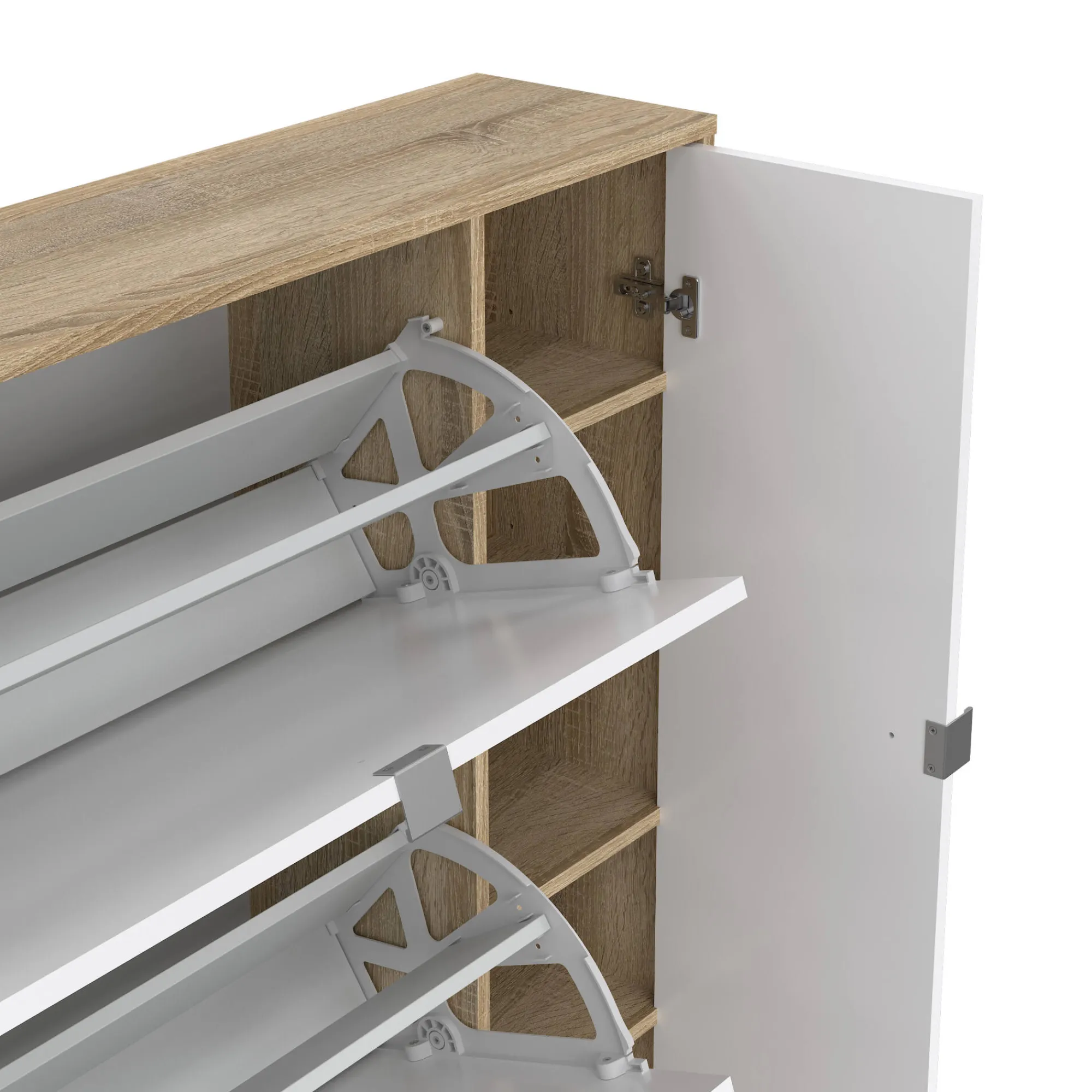 Scarpiera Marthe, Mobile portascarpe, Armadio da ingresso multiuso, Mobiletto per calzature, 99x24 h124 cm, Quercia e Bianco<Dmora Hot
