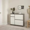 Scarpiera Maxime, Mobile portascarpe, Armadio da ingresso multiuso, Mobiletto per calzature, 32x109 h93 cm, Cemento e Bianco<Dmora Fashion