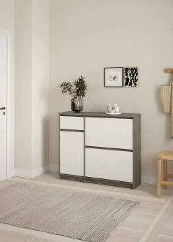 Scarpiera Maxime, Mobile portascarpe, Armadio da ingresso multiuso, Mobiletto per calzature, 32x109 h93 cm, Cemento e Bianco<Dmora Fashion