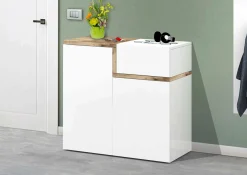 Scarpiera Morfeo, cm 80x40h80, Bianco lucido e Acero<Dmora Best Sale