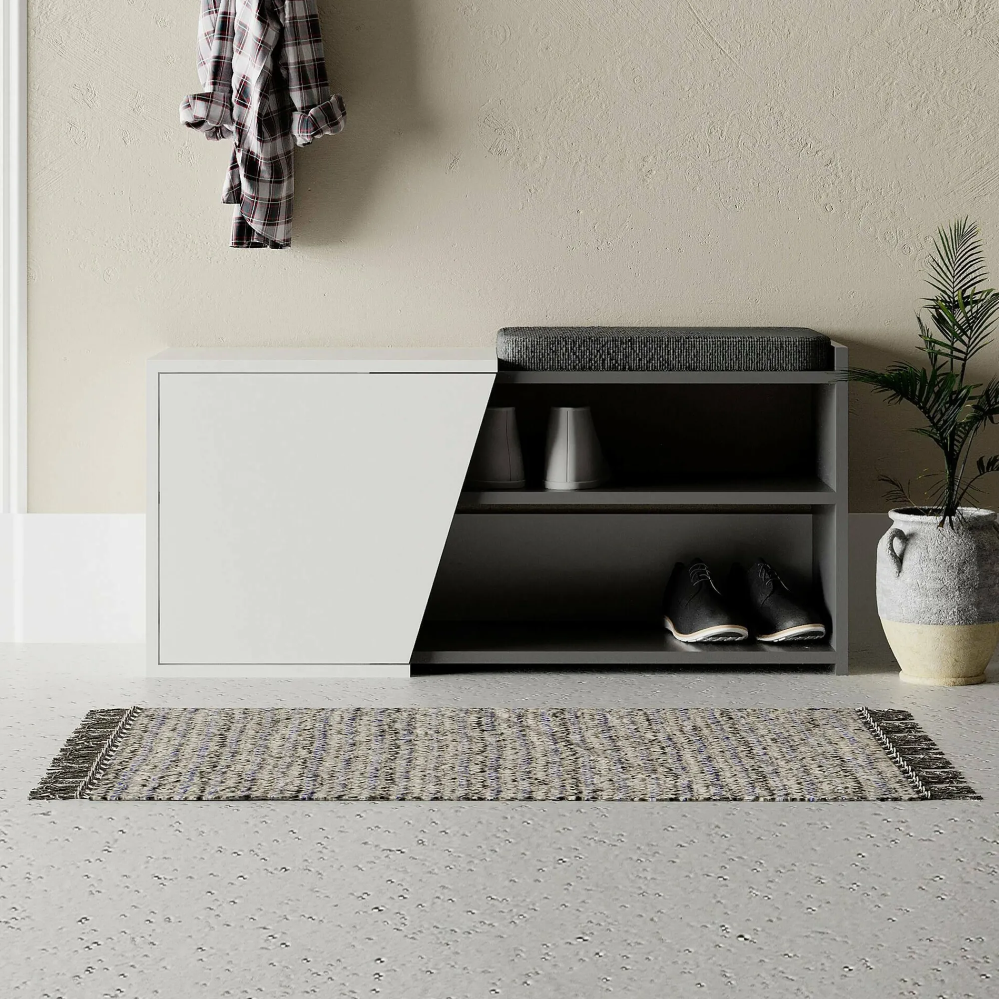 Scarpiera Neneng, 105x38 h47 cm, Antracite e Bianco<Dmora Cheap