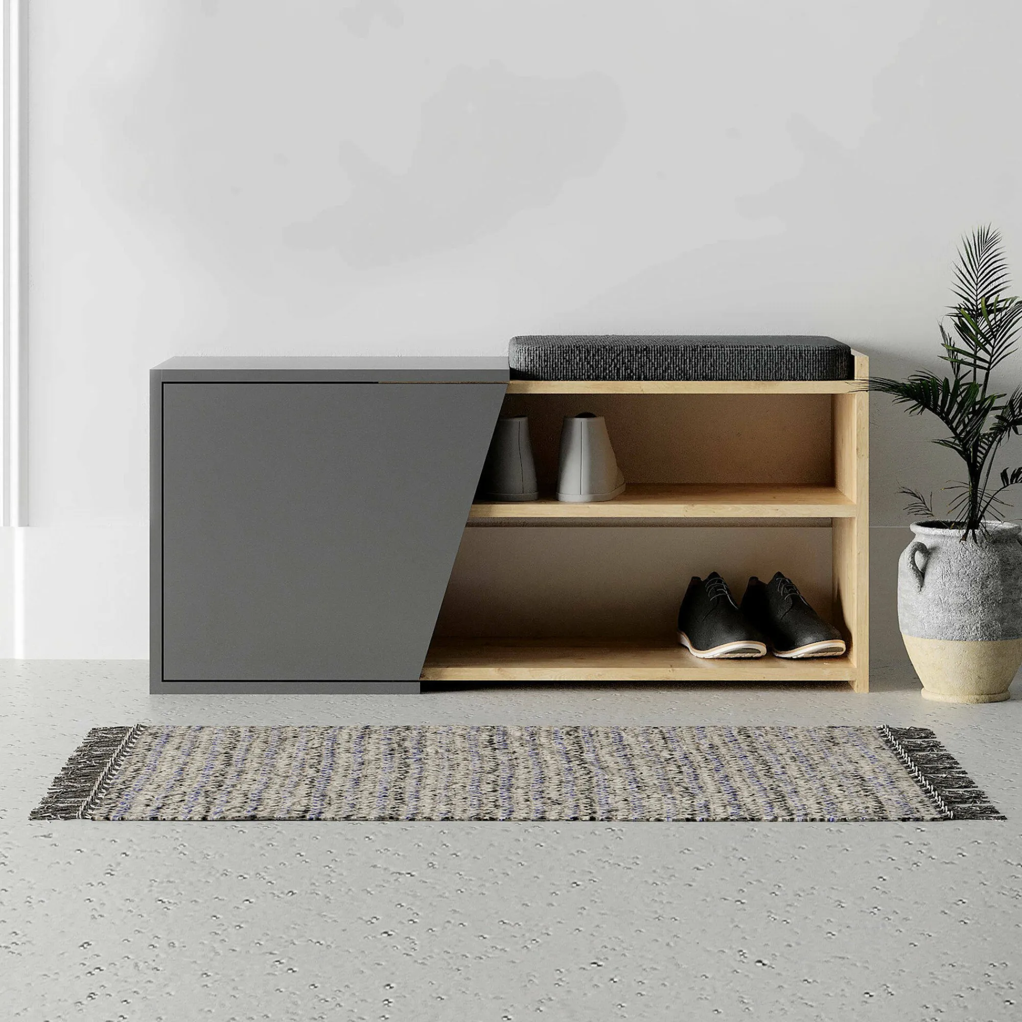 Scarpiera Neneng, 104x47 h37 cm, Quercia e Antracite<Dmora Flash Sale