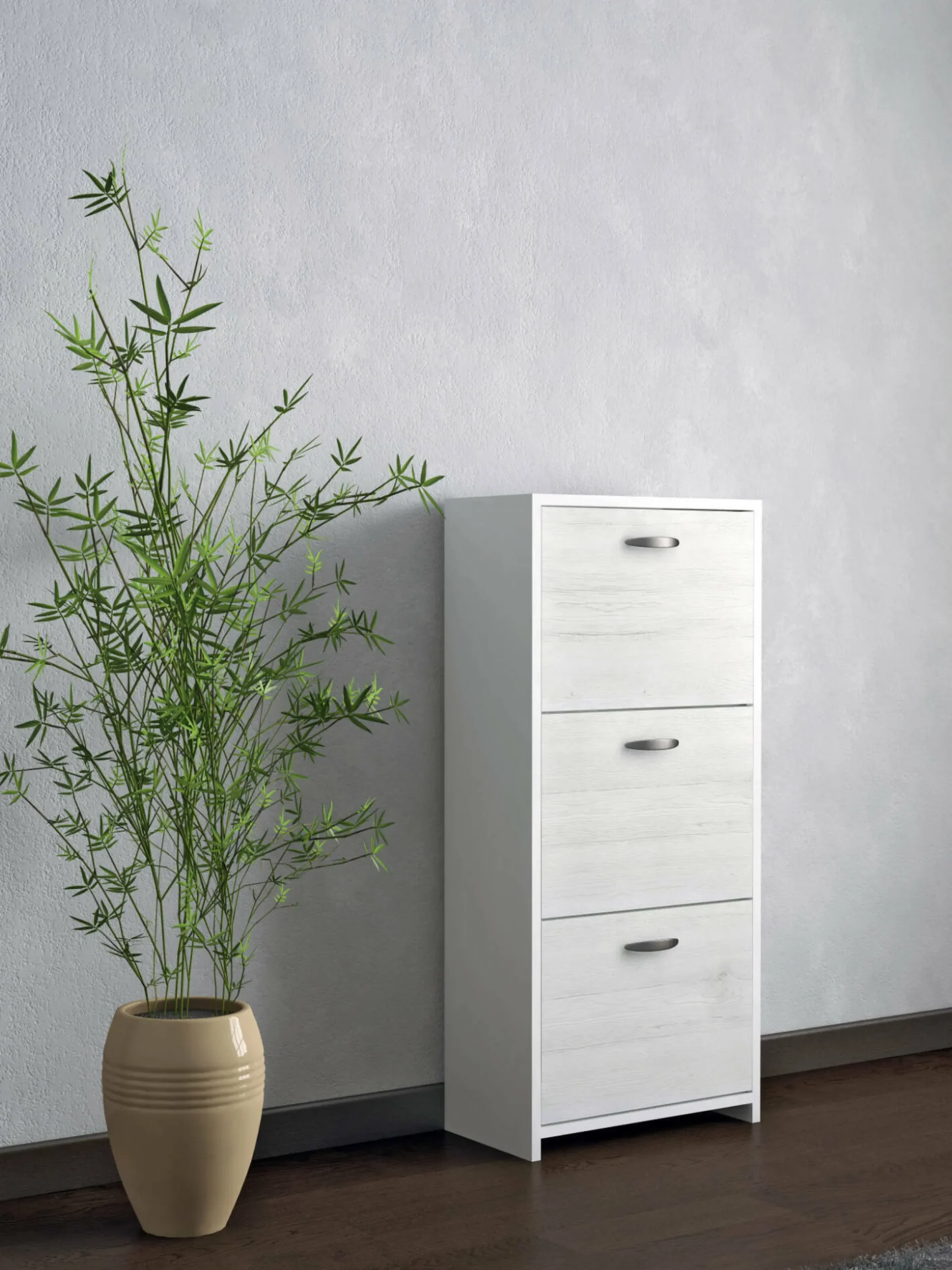 Scarpiera Nolo, 50x25h113 cm, Bianco e Rovere<Dmora Online