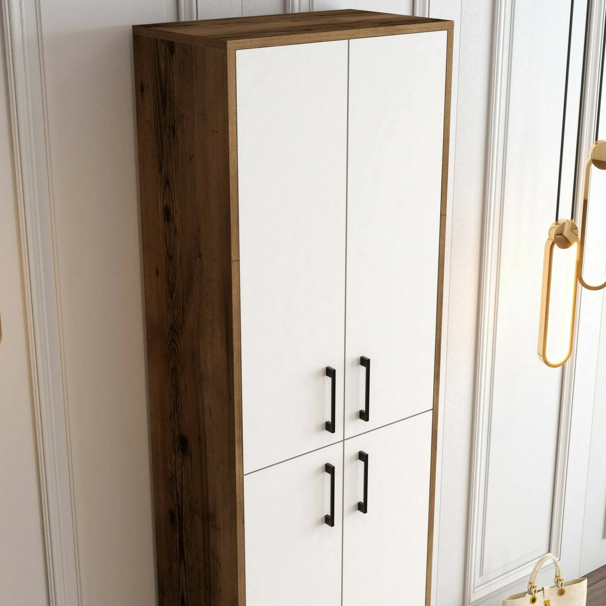 Scarpiera Sebastien, 60x35h200 cm, Noce e Bianco<Dmora Sale