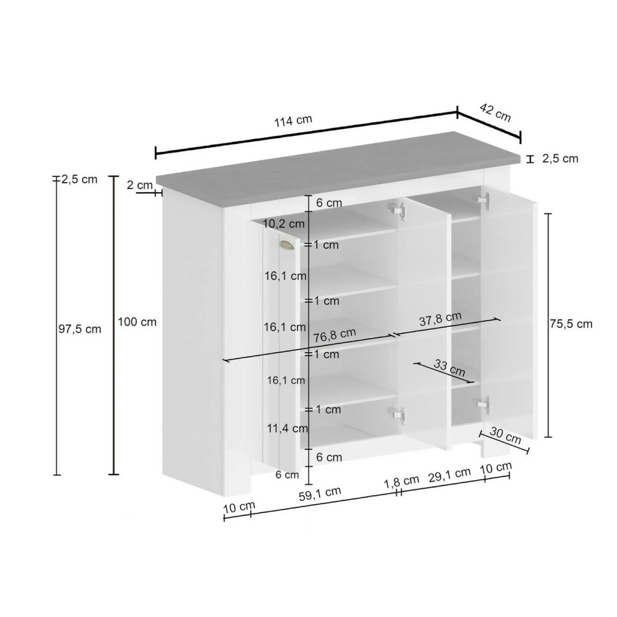 Scarpiera Seprio, 114x42h100 cm, Bianco e<Dmora Outlet