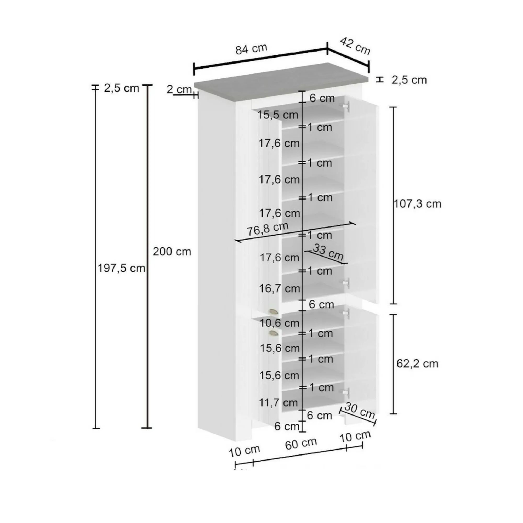 Scarpiera Shirley, 84x42h200 cm, Bianco e<Dmora Discount