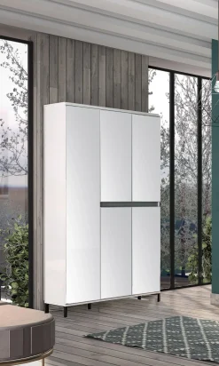 Scarpiera Sultano, 120x34h200 cm, Bianco lucido e Antracite<Dmora Clearance