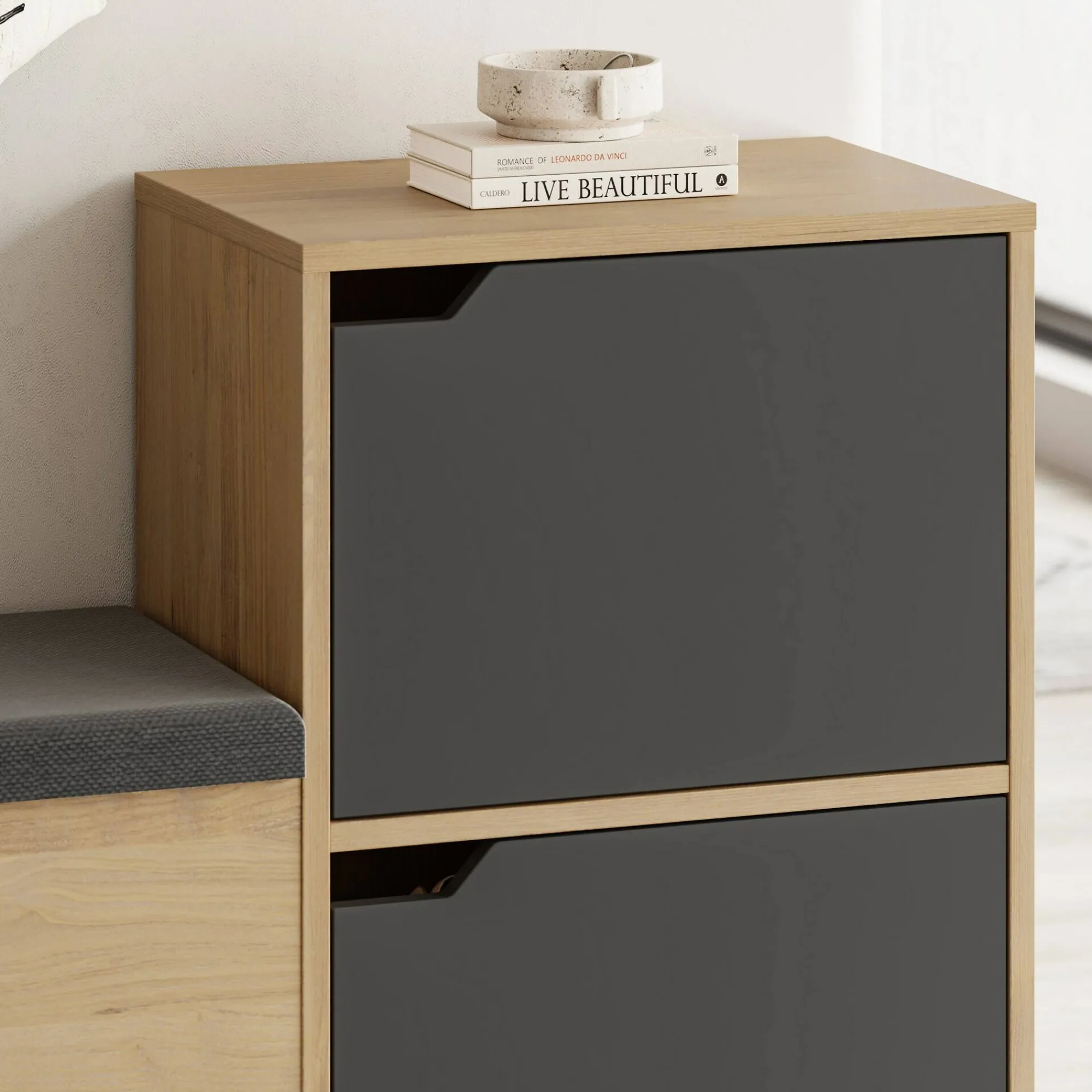 Scarpiera Tokage, 102x36 h81 cm, Antracite e Quercia<Dmora New