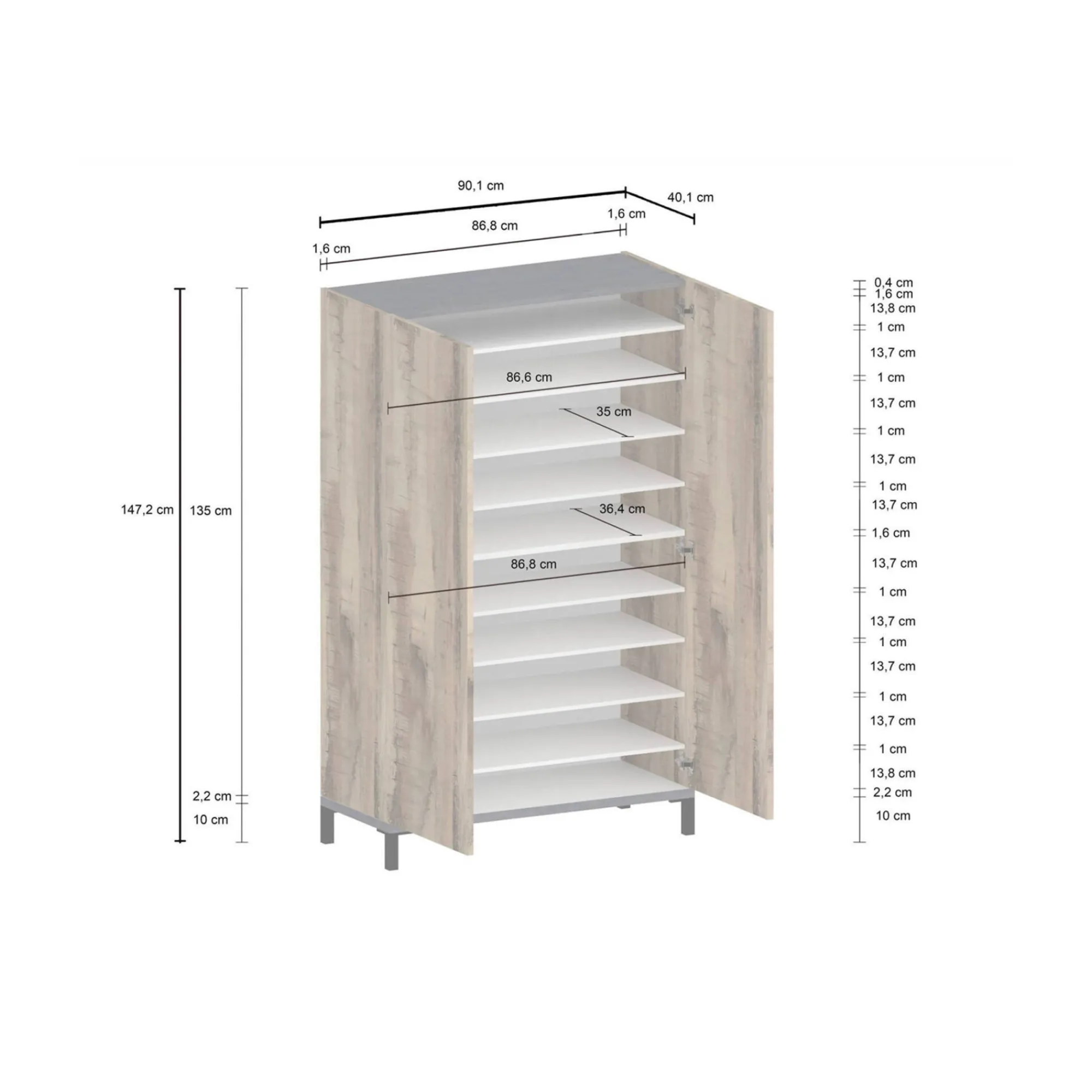 Scarpiera Uvarovite, cm 90x40h147, Ardesia e Acero<Dmora Clearance