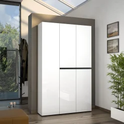 Scarpiera Valletta, 120x34h200 cm, Bianco lucido e Antracite<Dmora Hot