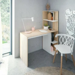 Scrivania Abba, 110x52h136 cm, Bianco e Rovere<Dmora Store