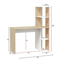 Scrivania Abba, 110x52h136 cm, Bianco e Rovere<Dmora Store