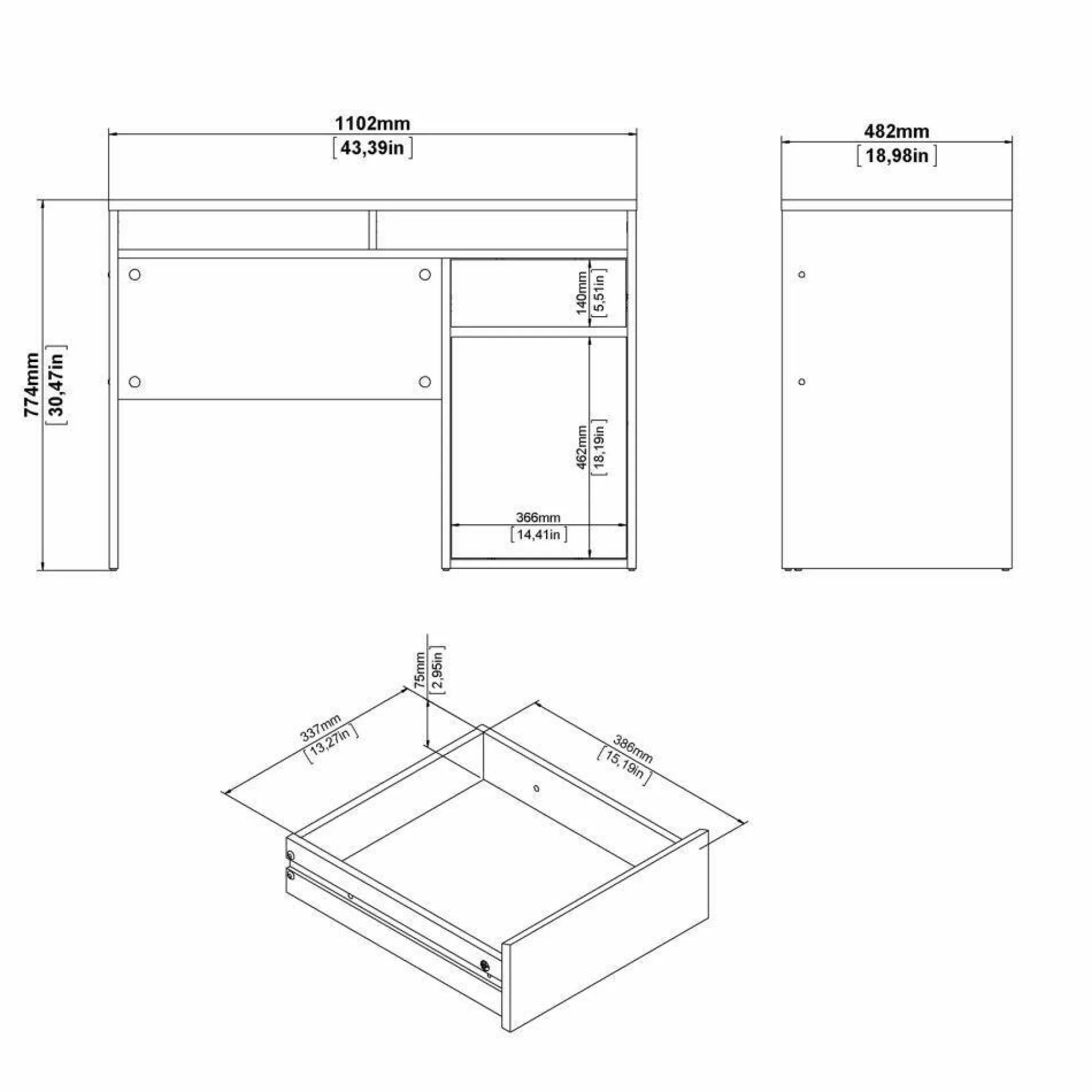 Scrivania Abbadu, 110x48 h77 cm, Bianco<Dmora Hot