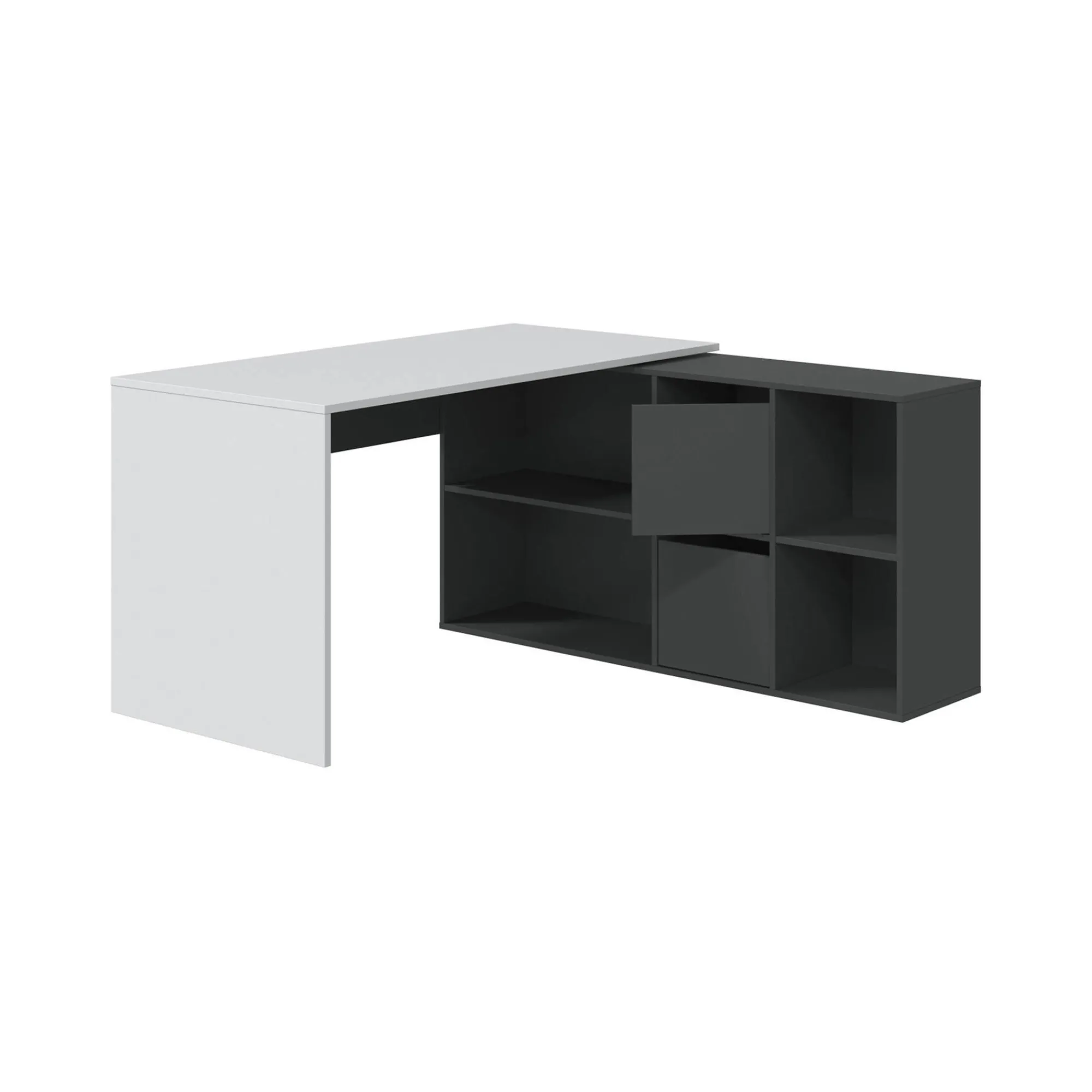 Scrivania Abby, 136x139h74 cm, Bianco e Antracite<Dmora Online
