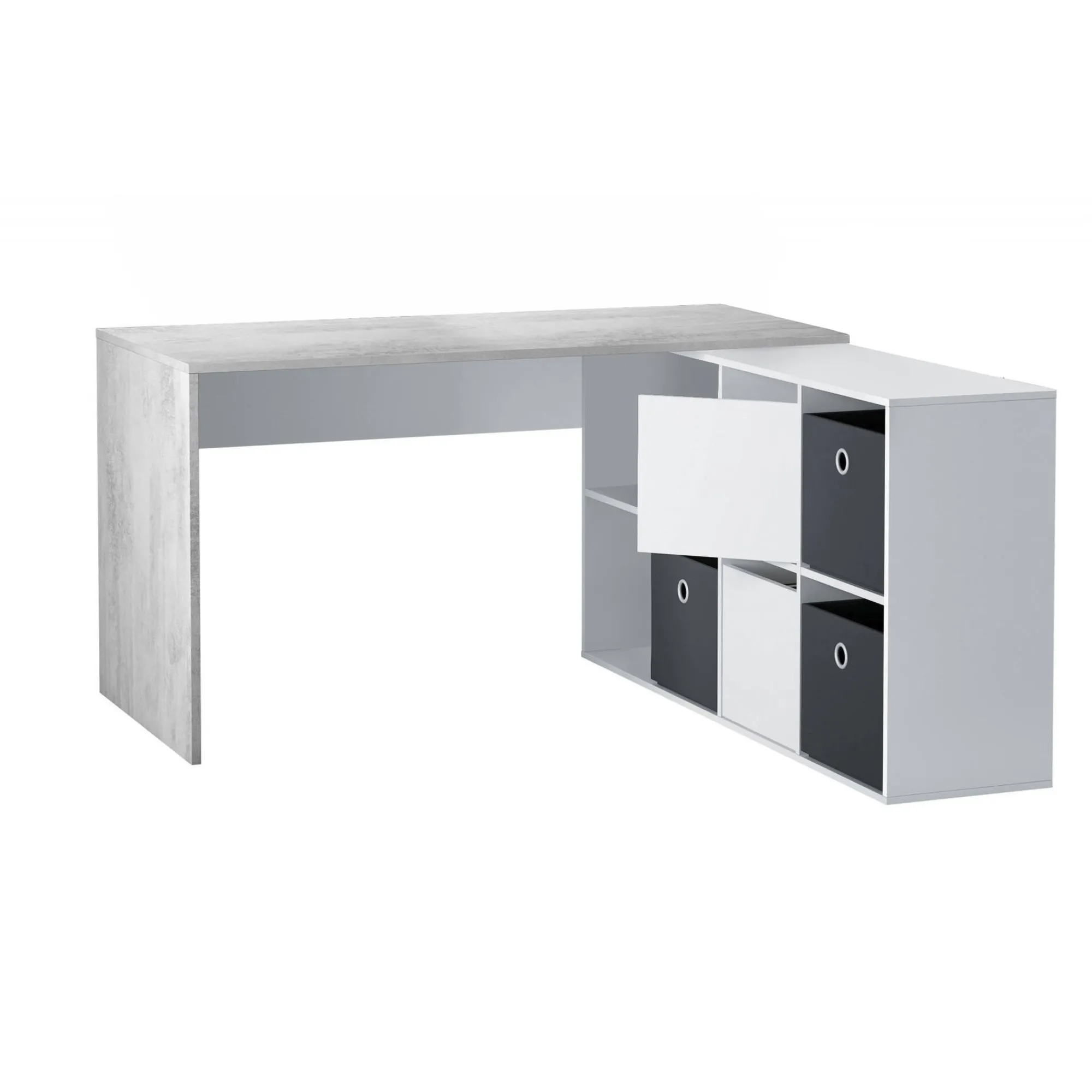 Scrivania Abby, 136x139h74 cm, Bianco e Cemento<Dmora Hot