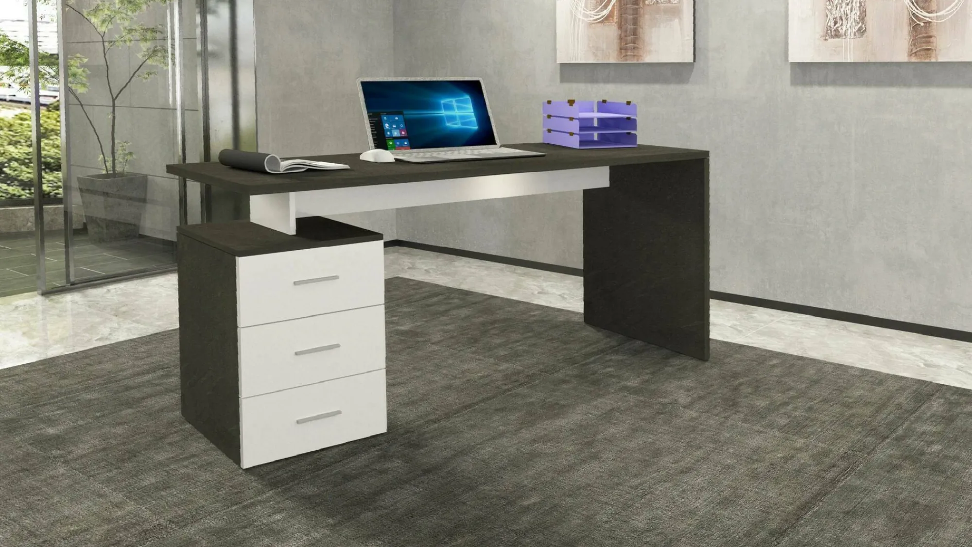 Scrivania Abisse, 160x60h75 cm, Bianco e<Dmora Hot