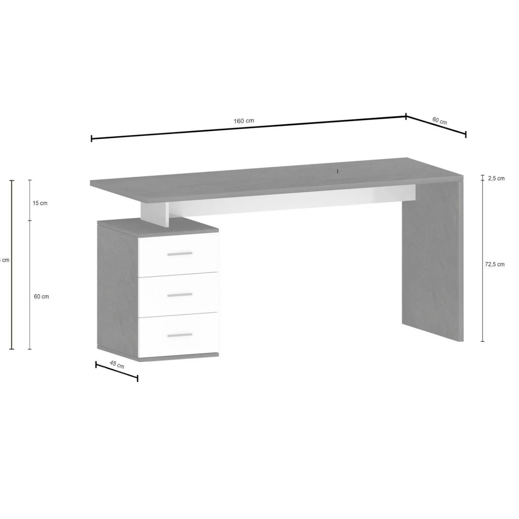 Scrivania Abisse, 160x60h75 cm, Bianco e<Dmora Hot