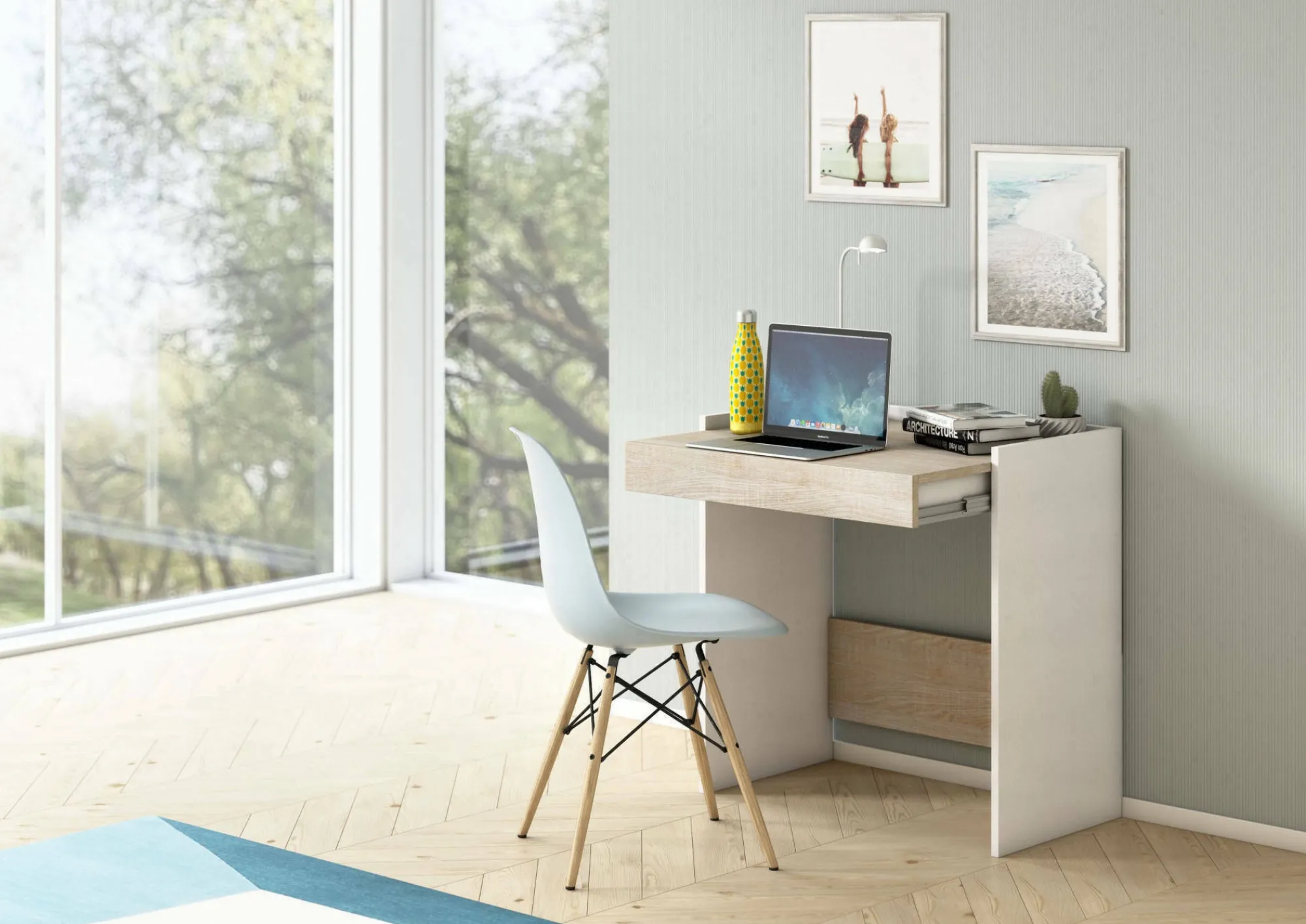 Scrivania Adri, 80x40h79 cm, Bianco e Rovere<Dmora Flash Sale