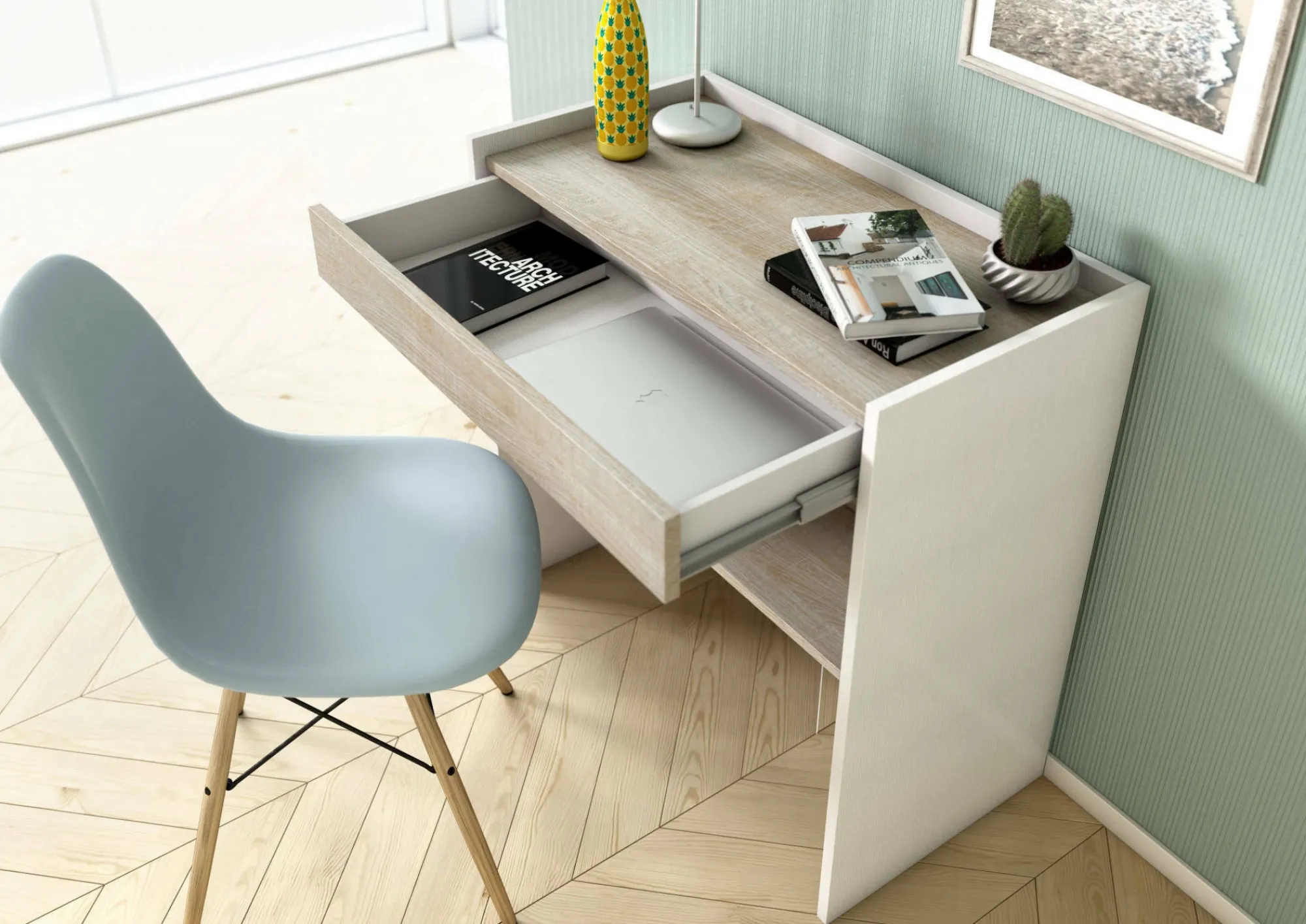 Scrivania Adri, 80x40h79 cm, Bianco e Rovere<Dmora Flash Sale
