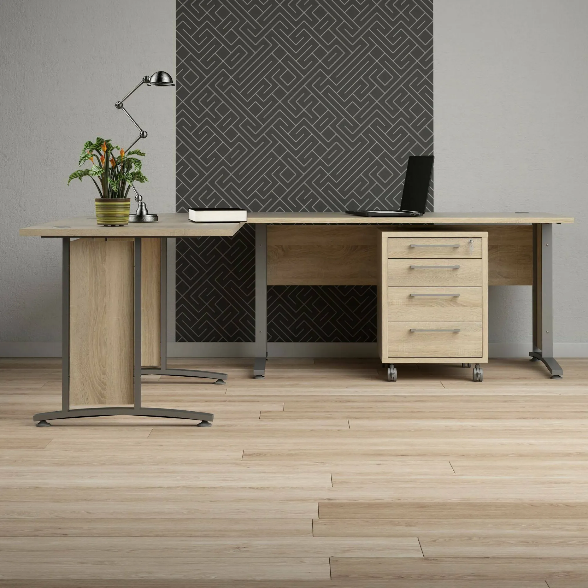 Scrivania Agerato, 200x230 h75 cm, Grigio e Quercia<Dmora Cheap