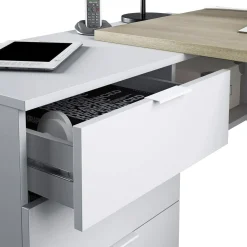 Scrivania Agnello, 145x108h73 cm, Rovere e Bianco<Dmora Best Sale