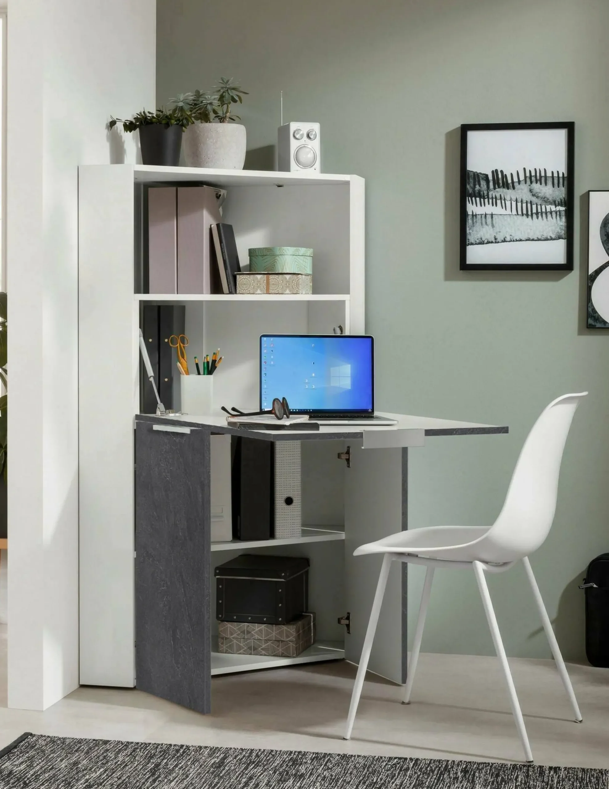 Scrivania Akiro, cm 70x57h140, Bianco e<Dmora Discount