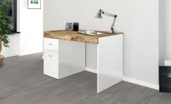 Scrivania Alpaca, cm 100x60h75, Bianco lucido e Acero<Dmora Hot