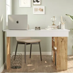 Scrivania Altin, 129x120h72 cm, Quercia e Bianco<Dmora Outlet