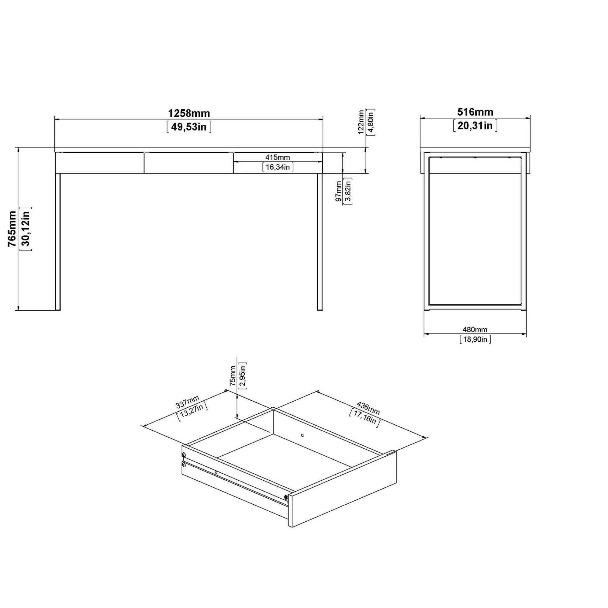 Scrivania Amadeo, 126x52 h77 cm, Bianco<Dmora Cheap