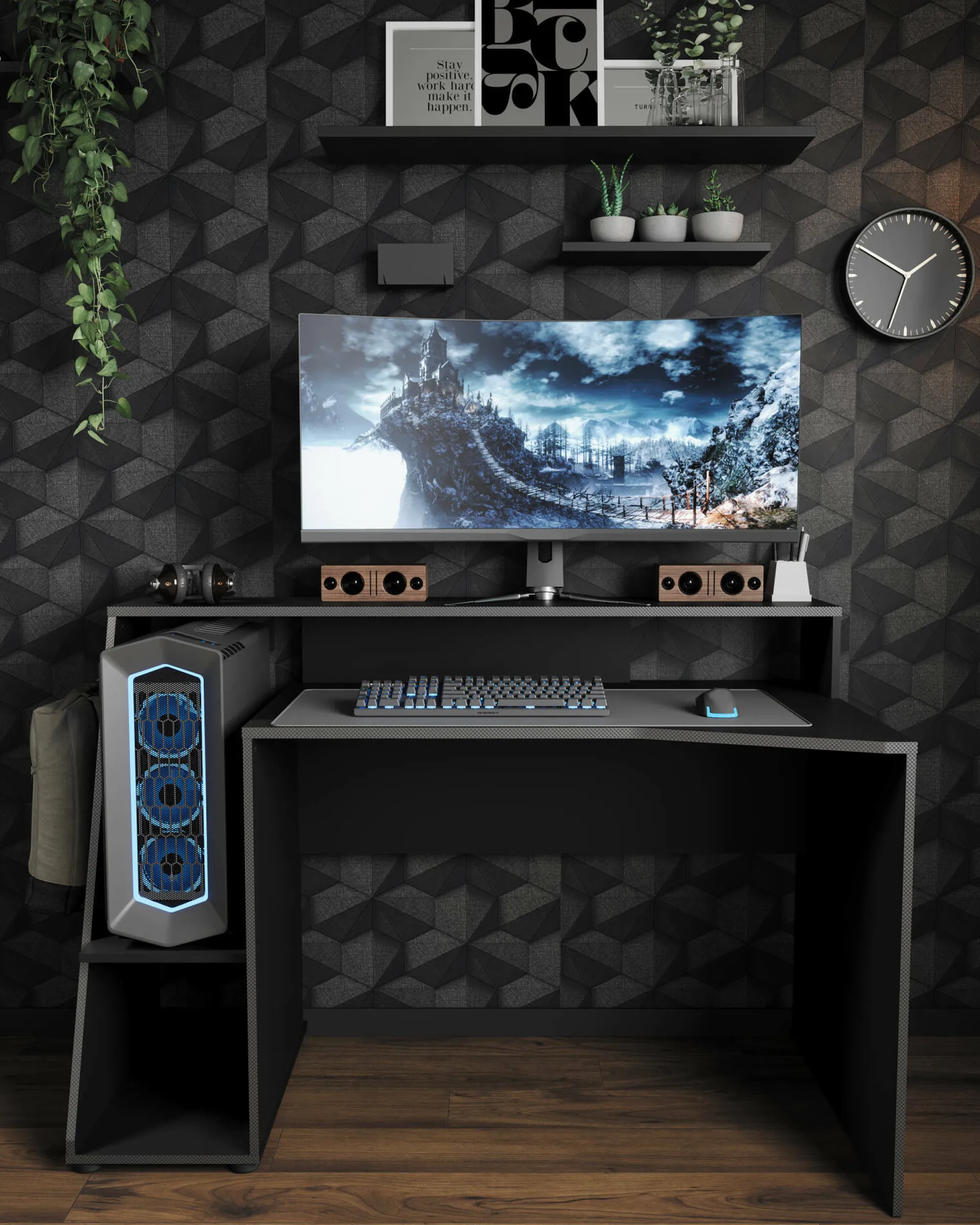 Scrivania Ampil, 138x67 h94 cm, Grigio scuro e Nero<Dmora Hot