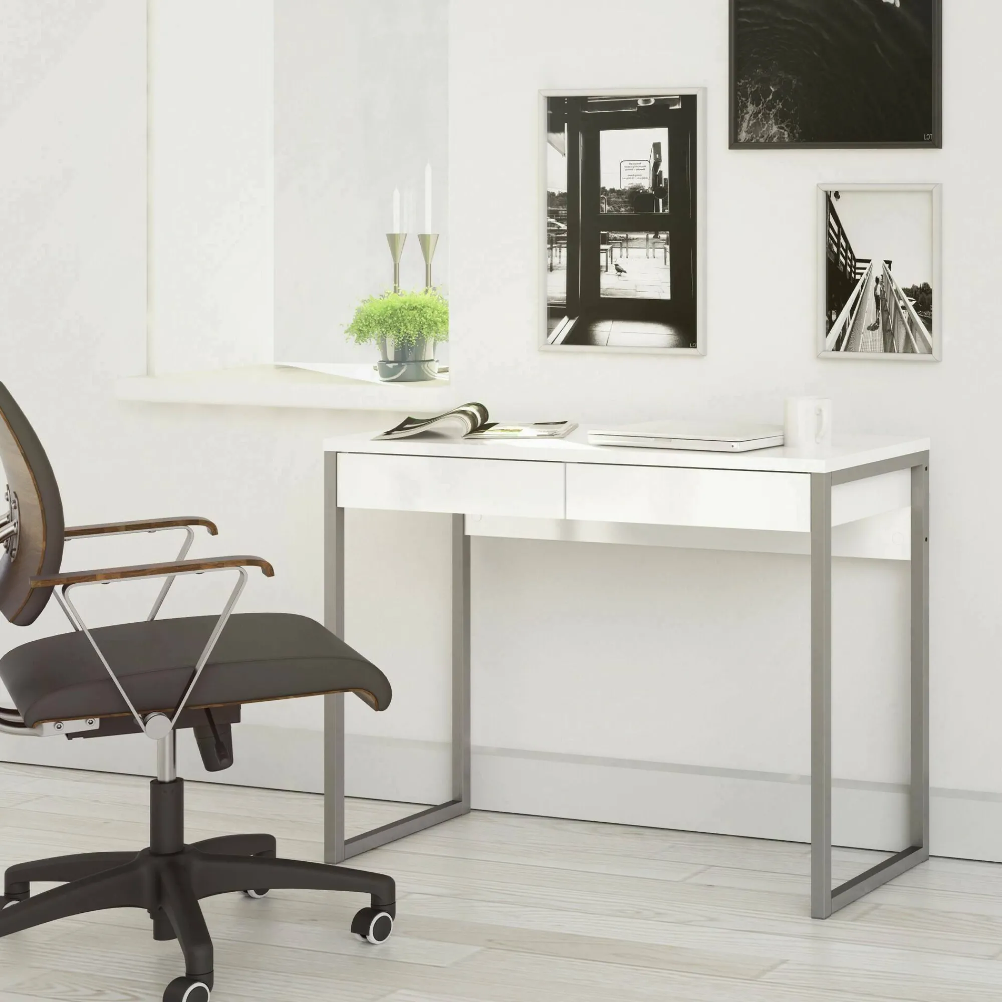 Scrivania Anavi, 101x40 h77 cm, Bianco<Dmora Clearance