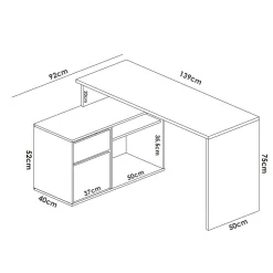 Scrivania Andor, 139x92h75 cm, Bianco e Rovere<Dmora Store