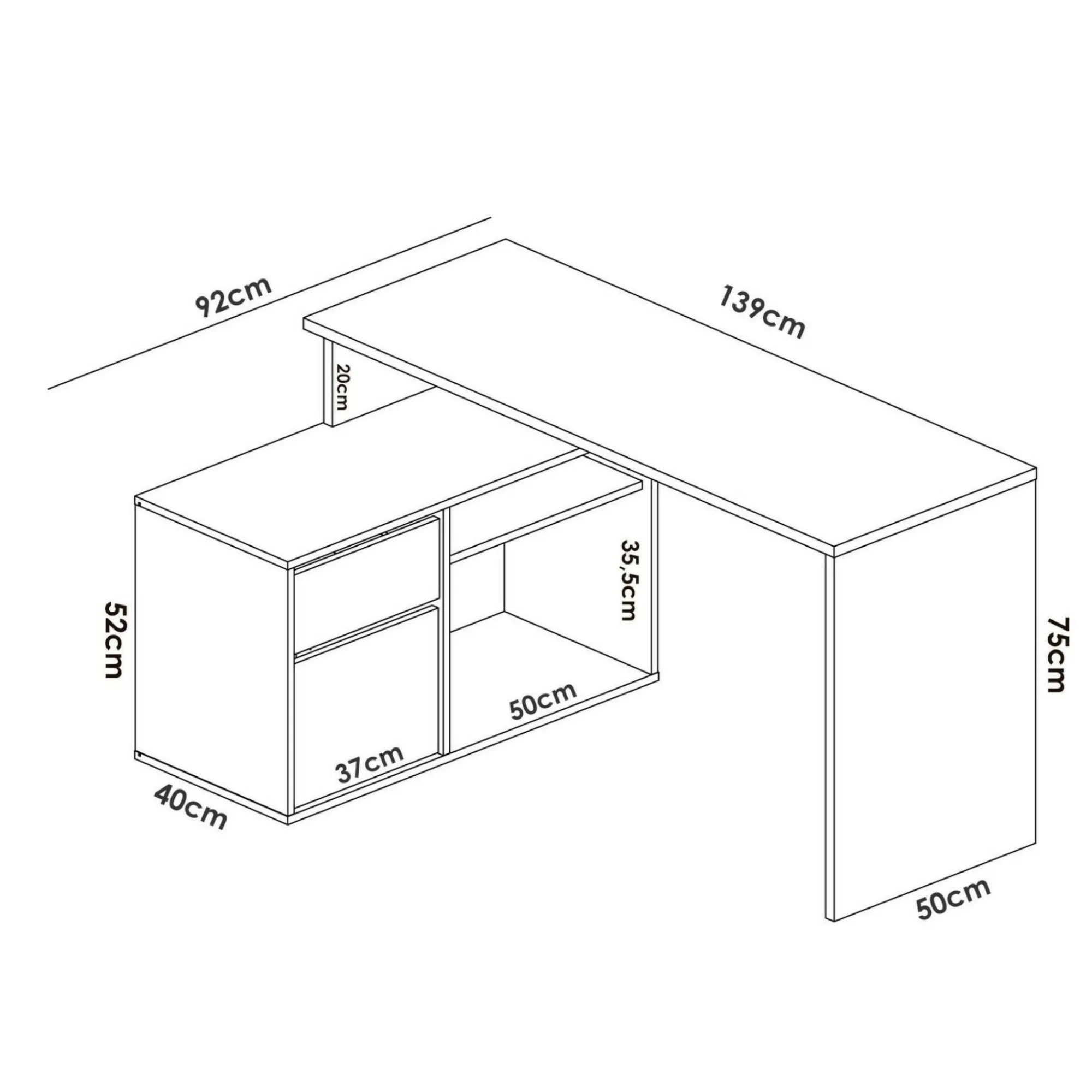 Scrivania Andor, 139x92h75 cm, Bianco e Rovere<Dmora Store
