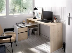 Scrivania Andor, 139x92h75 cm, Bianco e Rovere<Dmora Store