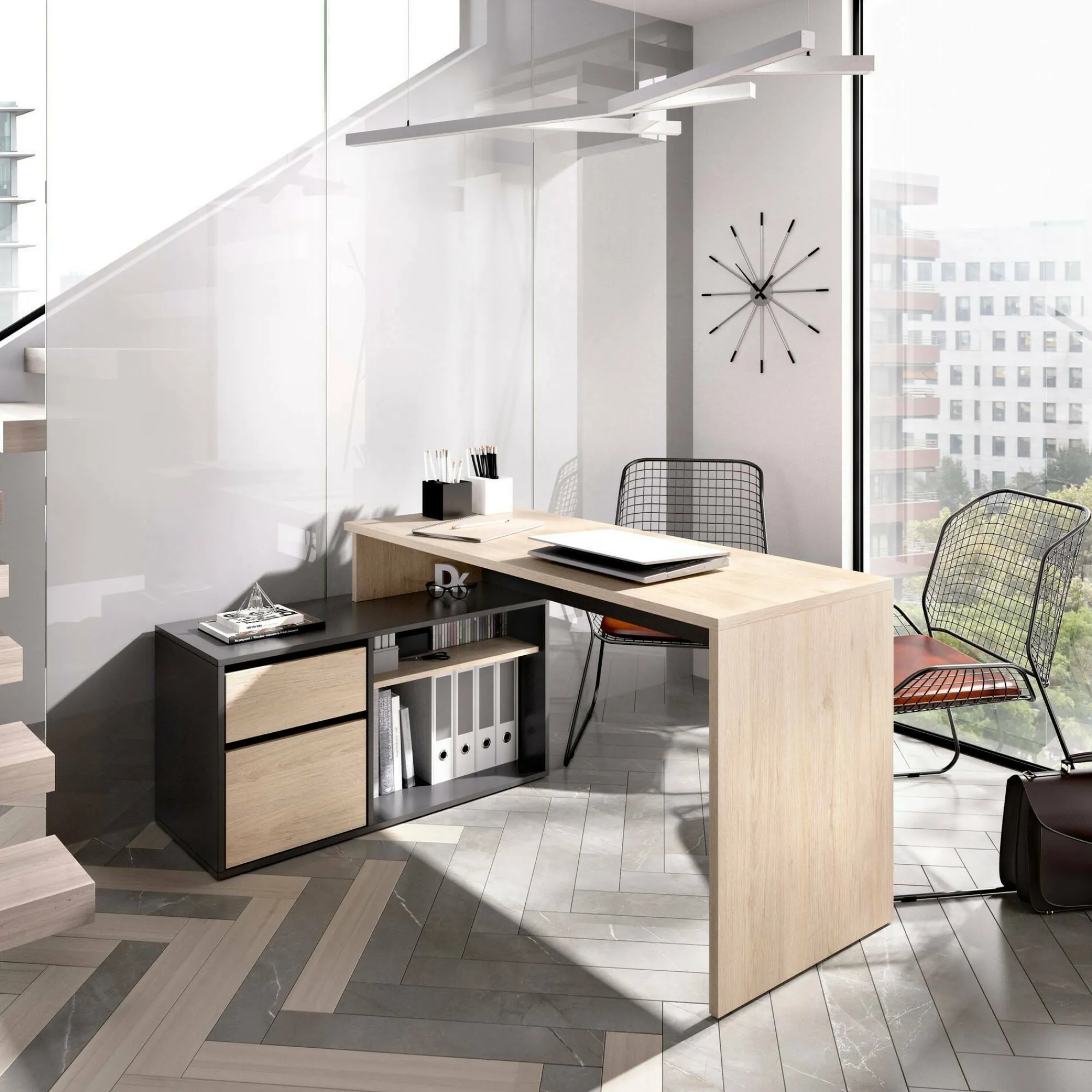 Scrivania Andor, 139x92h75 cm, Rovere e Antracite<Dmora Best
