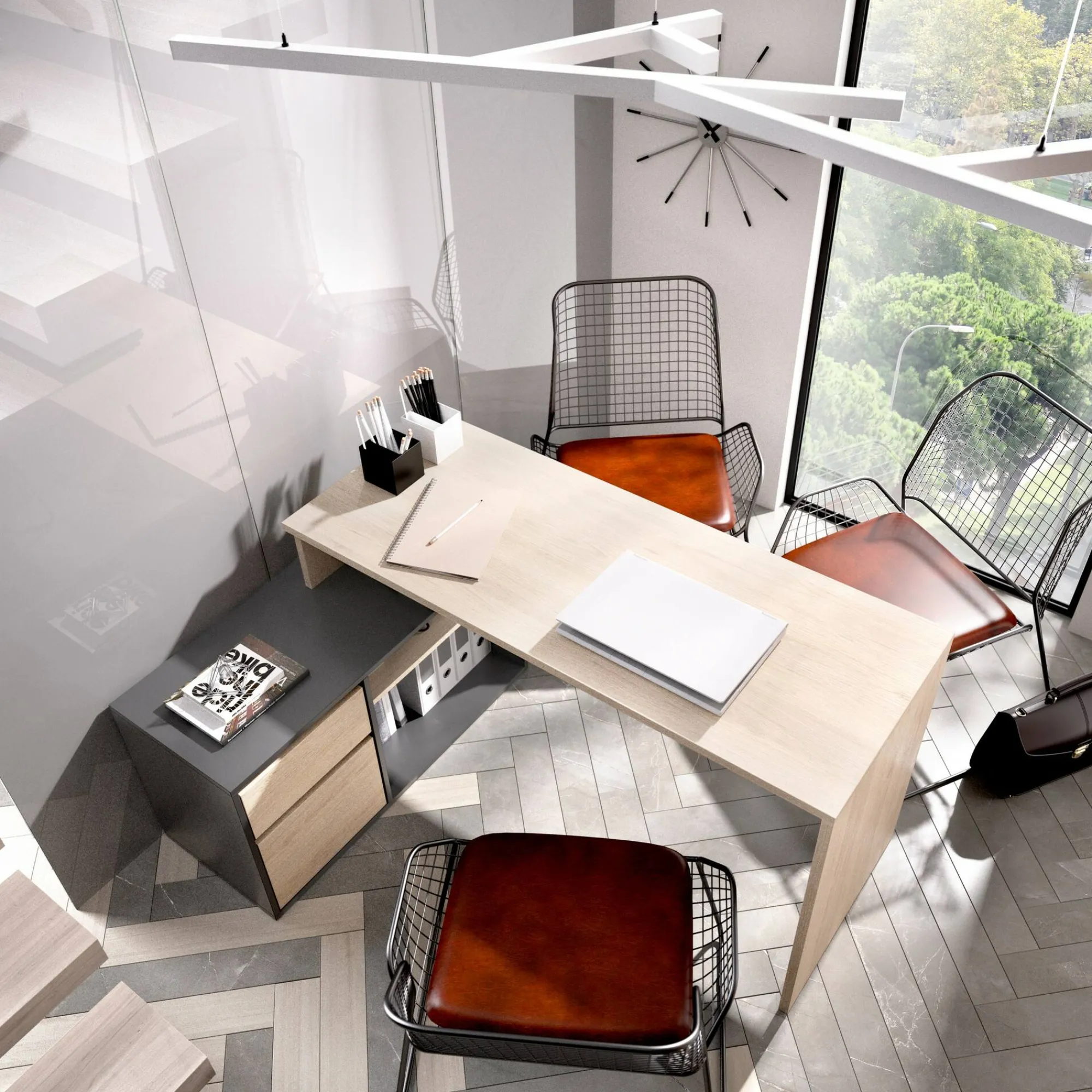 Scrivania Andor, 139x92h75 cm, Rovere e Antracite<Dmora Best