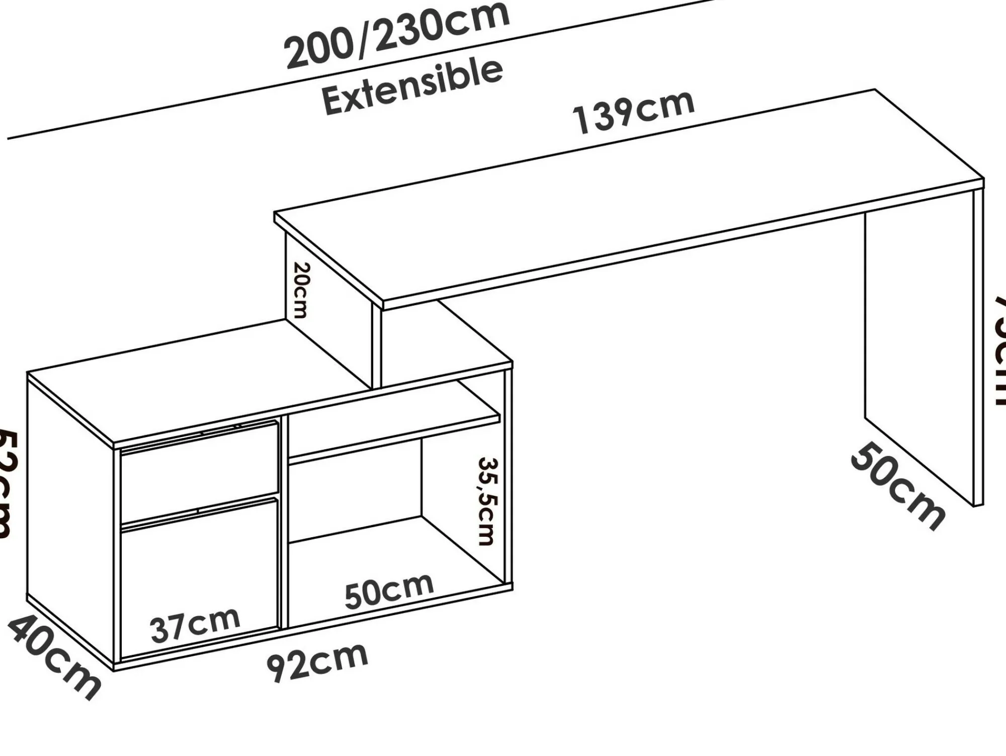 Scrivania Andor, 139x92h75 cm, Rovere e Antracite<Dmora Best