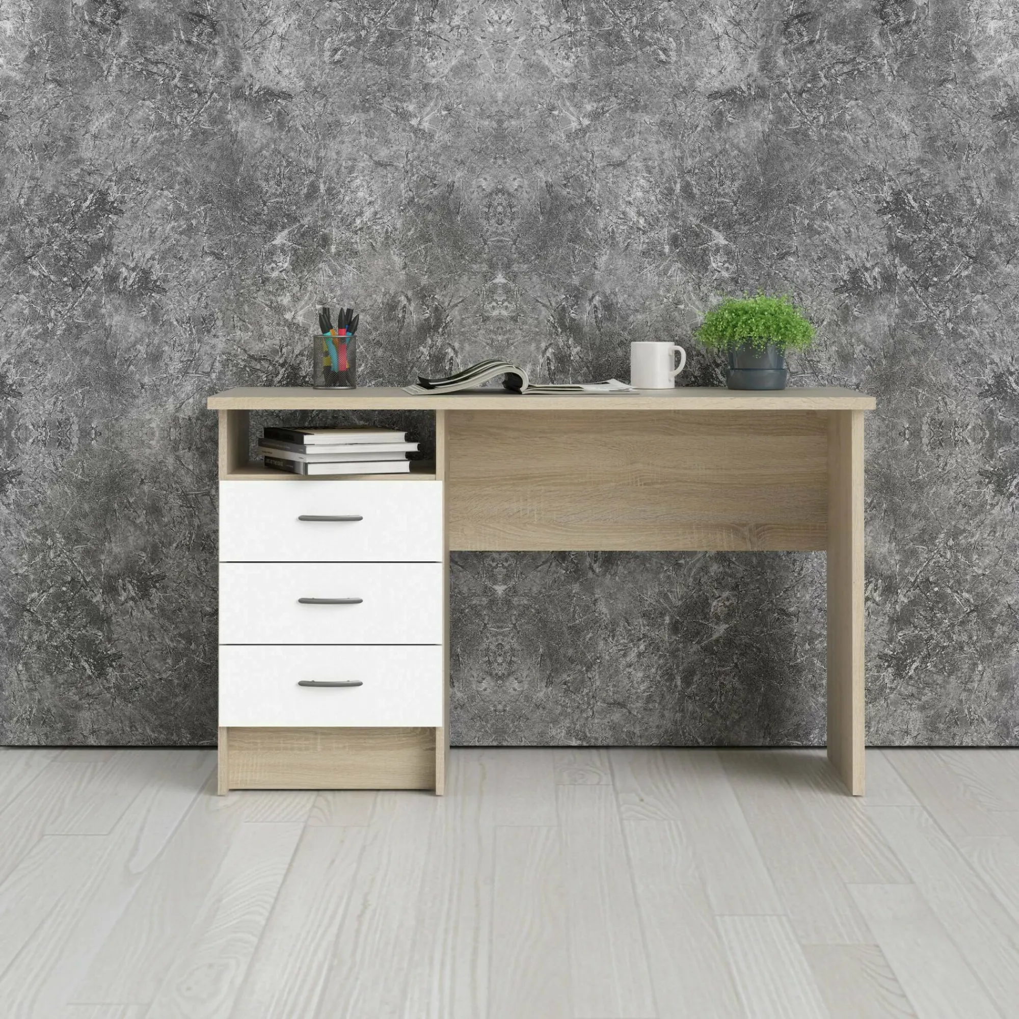 Scrivania Andre, 120x48 h72 cm, Quercia e Bianco<Dmora Fashion