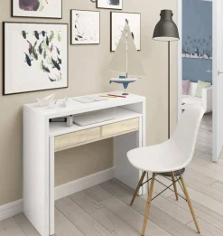 Scrivania Andriy, 99x36h88 cm, Bianco e Rovere<Dmora Discount